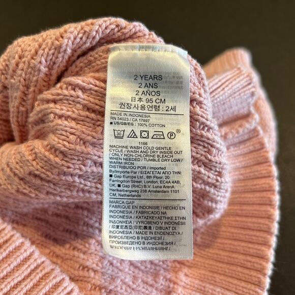 GAP Toddler Girl Cable Knit Sweater – Pink Crewneck, 2 Years, 100% Cotton - Picture 2 of 4